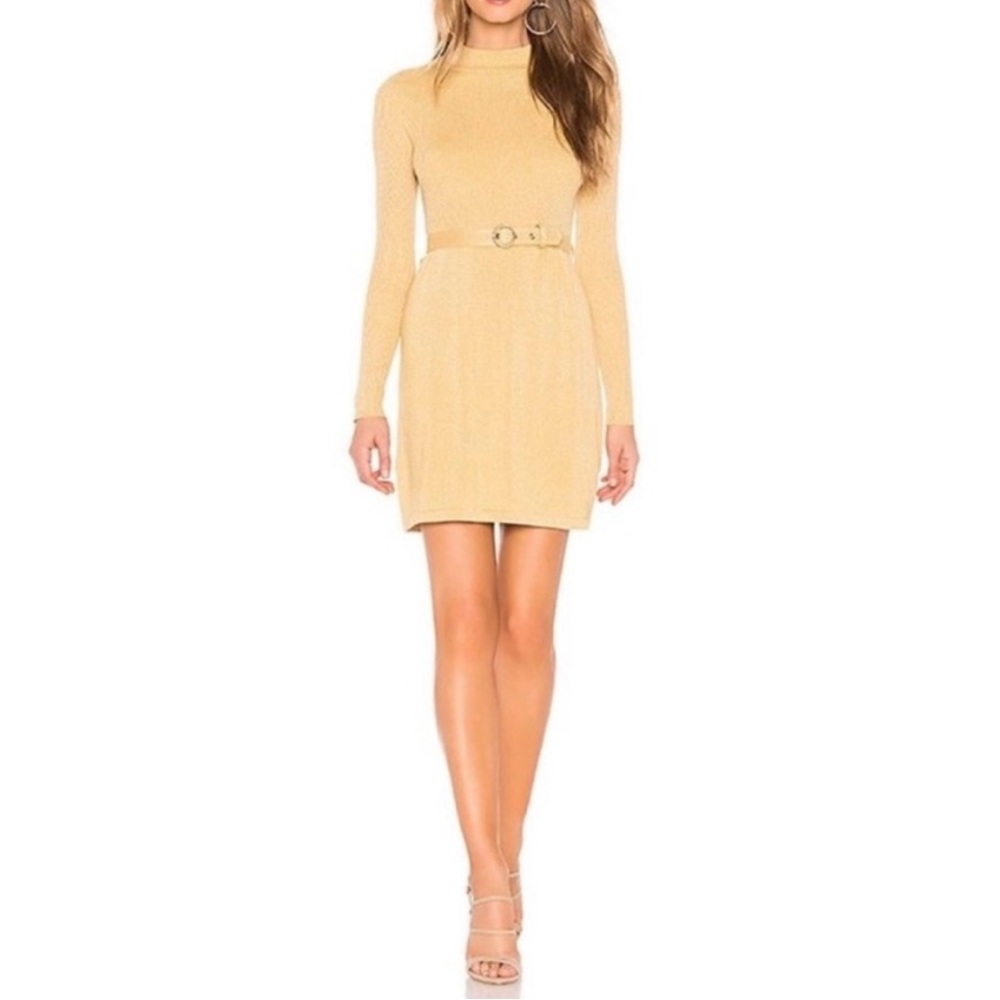 Free People Gold French Girl metallic high neck hour glass dress with belt.M